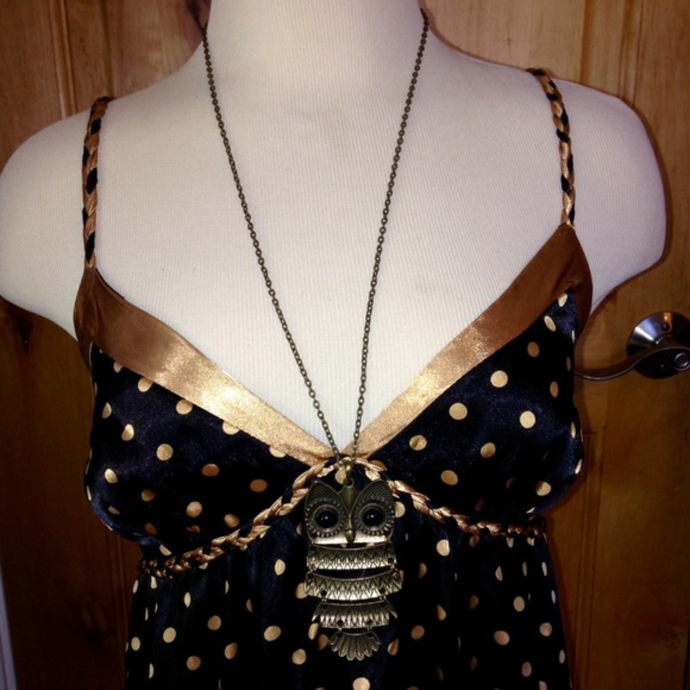 Anthro UO Brass OWL Pendant Necklace EUC